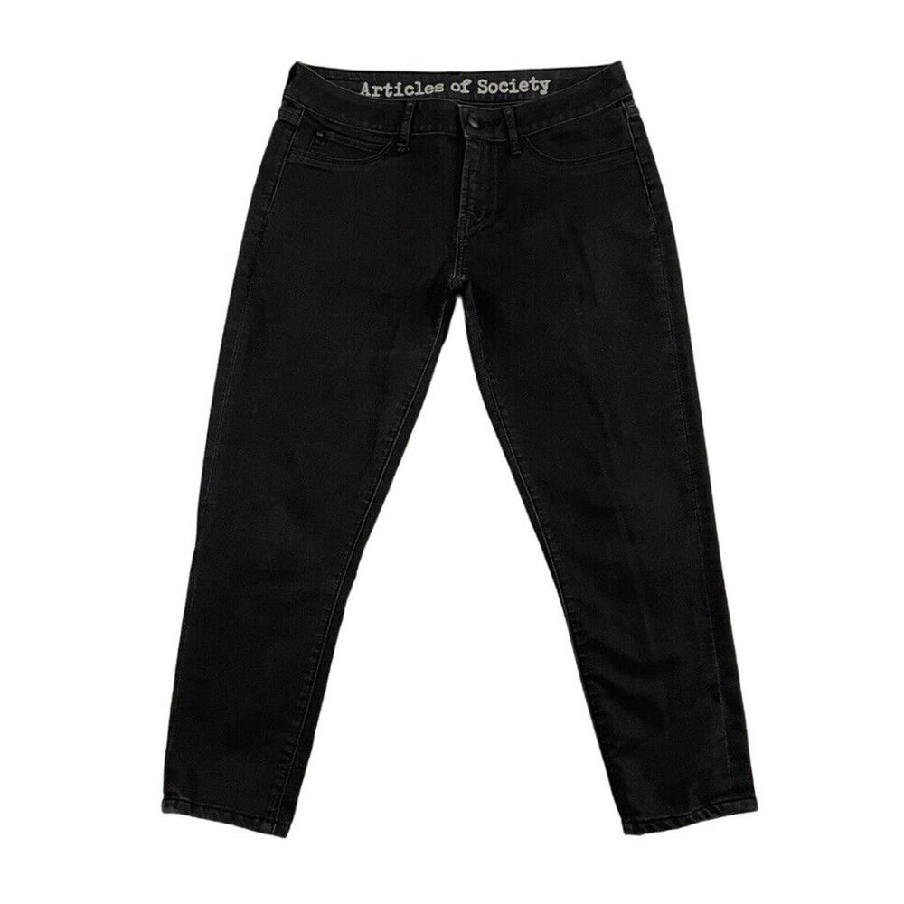 Articles of Society Mya Skinny Stretch Jeans Womens 28 Black Fit Coated Denim